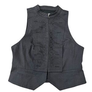 Ann Taylor LOFT 0 Charcoal Gray Pinstripe Embroidered Vest Y2K Retro
